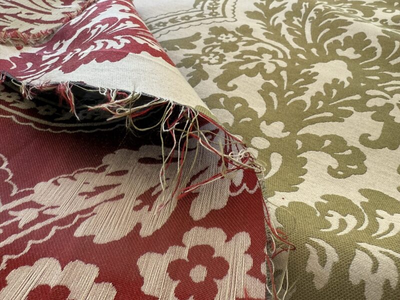 img_2326 by yard Lee Jofa Mulberry Home Staveley Damask Ruby Olive Green Red White Floral Stripe MSRP USD 196/y