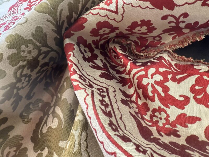 img_2330-2 by yard Lee Jofa Mulberry Home Staveley Damask Ruby Olive Green Red White Floral Stripe MSRP USD 196/y