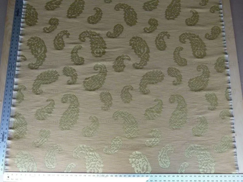 Scalamandre Katmandu Oro Gold Green Silk Lampas Paisley MSRP USD 364/Y