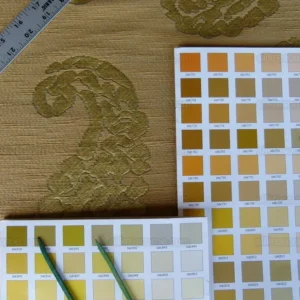 Scalamandre Katmandu Oro Gold Green Silk Lampas Paisley MSRP USD 364/Y