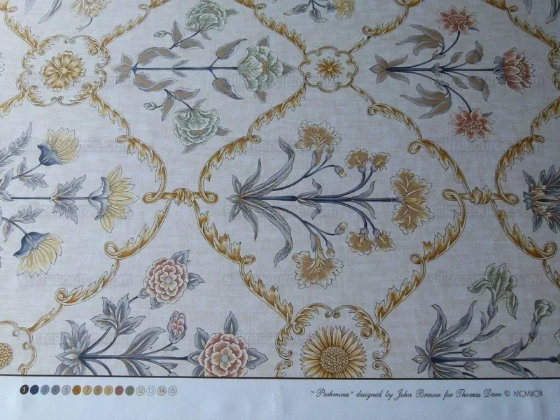 P1010231.jpg Scalamandre Pashmina Vanilla Floral Lattice Cream Gold Pink Green Arabisque Print MSRP USD 358/Y