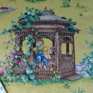 Scalamandre GIARDINIERI MULTI YELLOW MONKEY GARDENING PRINT MSR Scalamandre GIARDINIERI MULTI YELLOW MONKEY GARDENING PRINT MSR