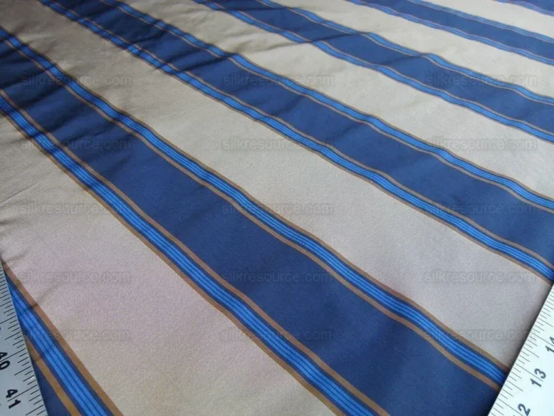 Scalamandre Bost Blue & Beige Tan Stripe Silk Fr England MSRP USD 200/Y