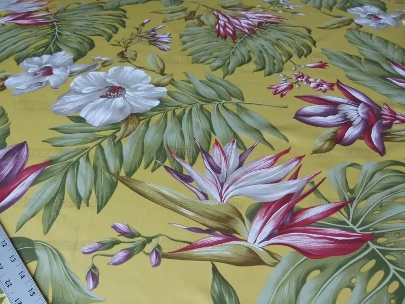 P1010306.jpg By Yard Scalamandre Key West Gw Yellow Tropical Flower Hibiscus Monstera bird of paradise Banana Print MSRP USD 288/Yd