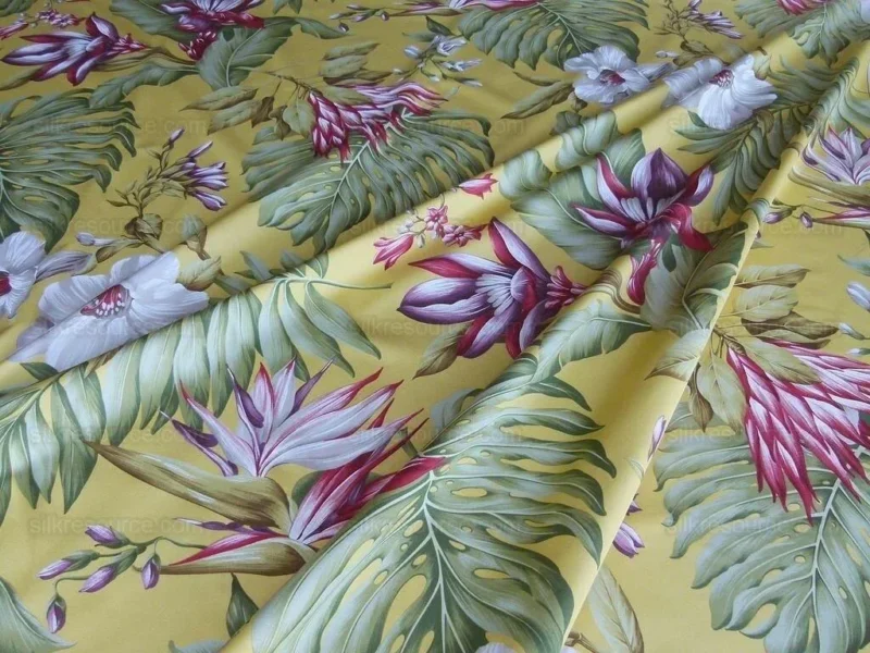 P1010307.jpg By Yard Scalamandre Key West Gw Yellow Tropical Flower Hibiscus Monstera bird of paradise Banana Print MSRP USD 288/Yd