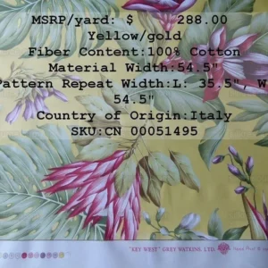 P1010308.jpg By Yard Scalamandre Key West Gw Yellow Tropical Flower Hibiscus Monstera bird of paradise Banana Print MSRP USD 288/Yd