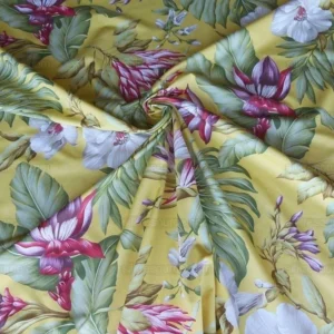 P1010311.jpg By Yard Scalamandre Key West Gw Yellow Tropical Flower Hibiscus Monstera bird of paradise Banana Print MSRP USD 288/Yd