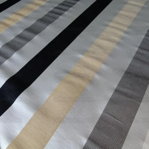 P1010388.jpg 0.4Y Scalamandre Gilles Stripe Ebony Gold & Dark Taupe Classy Silk Linen Jacquard Heavy Stripe MSRP278/y
