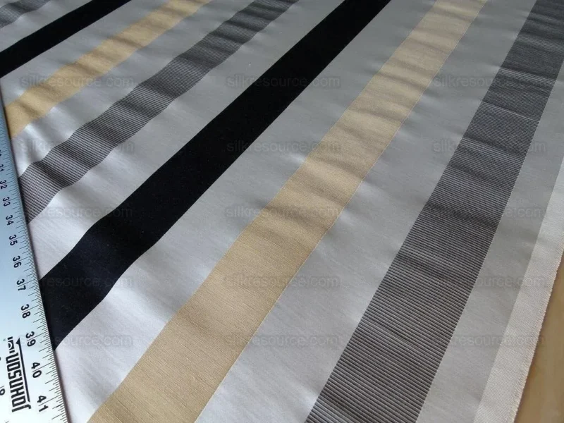 P1010388.jpg 0.4Y Scalamandre Gilles Stripe Ebony Gold & Dark Taupe Classy Silk Linen Jacquard Heavy Stripe MSRP278/y