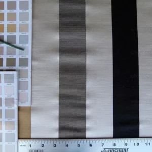 P1010390.jpg 0.4Y Scalamandre Gilles Stripe Ebony Gold & Dark Taupe Classy Silk Linen Jacquard Heavy Stripe MSRP278/y