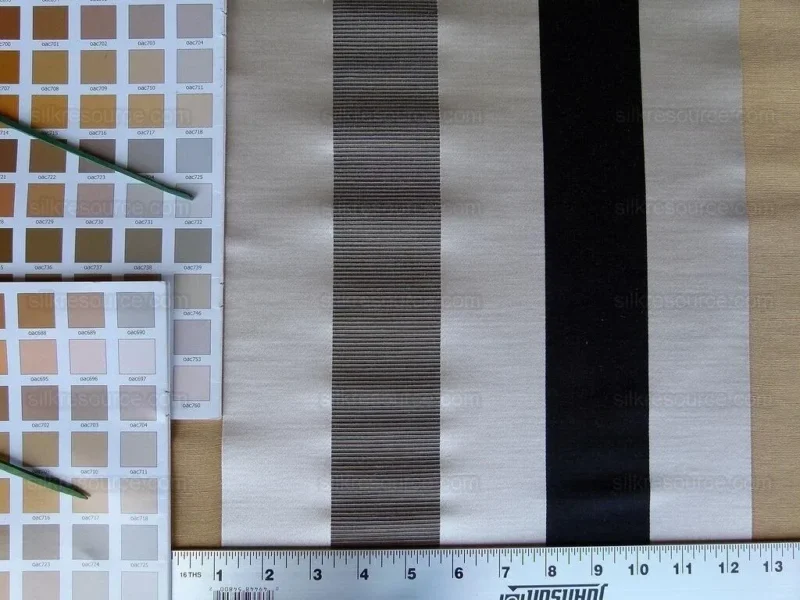 P1010390.jpg 0.4Y Scalamandre Gilles Stripe Ebony Gold & Dark Taupe Classy Silk Linen Jacquard Heavy Stripe MSRP278/y