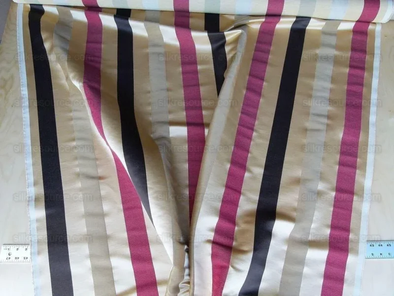 P1010413.jpg Scalamandre Gilles Stripe Chocolate Bronze Ruby Brown Red Gold Silk Linen Jacquard Heavy Stripe MSRP278/y
