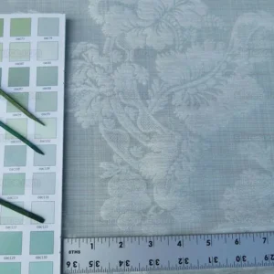 P1010451.jpg 17x17" Sample Scalamandre Uppsala White On Gustavian Blue Green Silk Damask MSRP USD 588/y