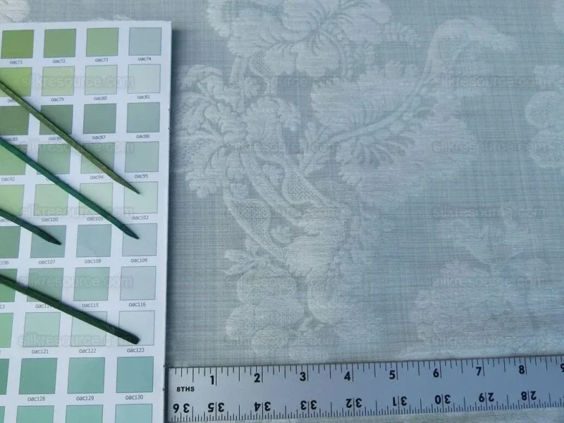 P1010451.jpg 17x17" Sample Scalamandre Uppsala White On Gustavian Blue Green Silk Damask MSRP USD 588/y