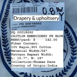 by yard Scalamandre Caitlin Embroidery Paisley Cotton Blue White MSRP USD142/Y