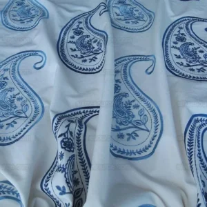 by yard Scalamandre Caitlin Embroidery Paisley Cotton Blue White MSRP USD142/Y