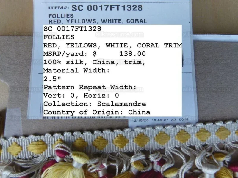 P1010712.jpg Scalamandre Silk Trim Follies Red Yellow White Coral Tassel Trim MSRP USD 260/Y
