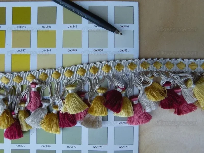 P1010716.jpg Scalamandre Silk Trim Follies Red Yellow White Coral Tassel Trim MSRP USD 260/Y