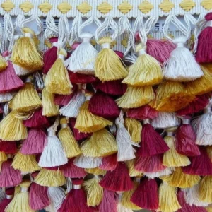 P1010718.jpg Scalamandre Silk Trim Follies Red Yellow White Coral Tassel Trim MSRP USD 260/Y