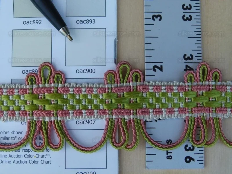 P1010723.jpg Scalamandre Silk Trim Lyric Coral & Lime Pink Green MSRP USD 198usd/