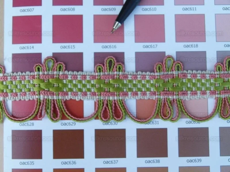 P1010724.jpg Scalamandre Silk Trim Lyric Coral & Lime Pink Green MSRP USD 198usd/