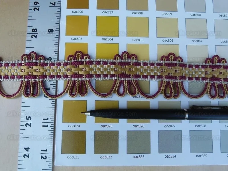 P1010738.jpg Scalamandre Silk Trim Lyric Gold Burgundy Red MSRP USD 198/y