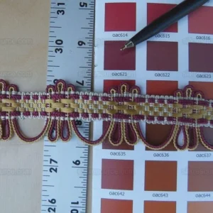 P1010739.jpg Scalamandre Silk Trim Lyric Gold Burgundy Red MSRP USD 198/y