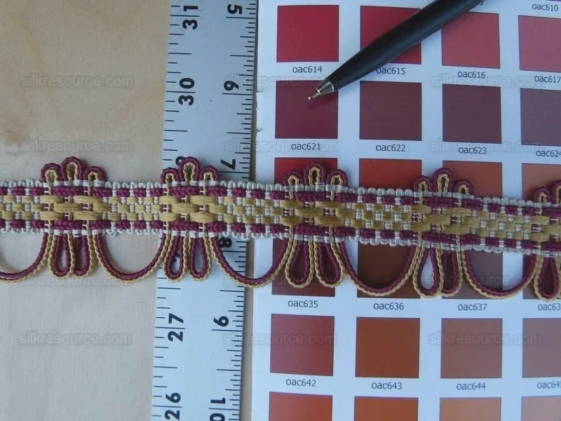 P1010739.jpg Scalamandre Silk Trim Lyric Gold Burgundy Red MSRP USD 198/y