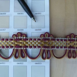 P1010740.jpg Scalamandre Silk Trim Lyric Gold Burgundy Red MSRP USD 198/y