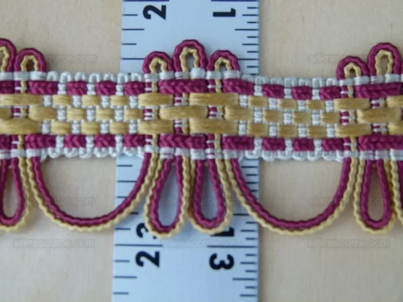 P1010742.jpg Scalamandre Silk Trim Lyric Gold Burgundy Red MSRP USD 198/y