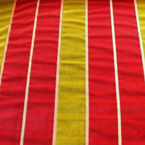 LEE JOFA MILLAIS VELVET POPPY RED GOLD WIDE STRIPE CUT VELVET