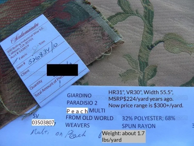 P1600262.jpg 2.75y Scalamandre Giardino Paradisio 2 Peach Multi Old World Weavers MSRP4/yard