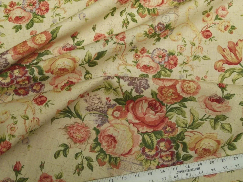 Bty Lee Jofa Ashurst Peony Tulip Lilac Rose 100%linen On Bisque English Chintz
