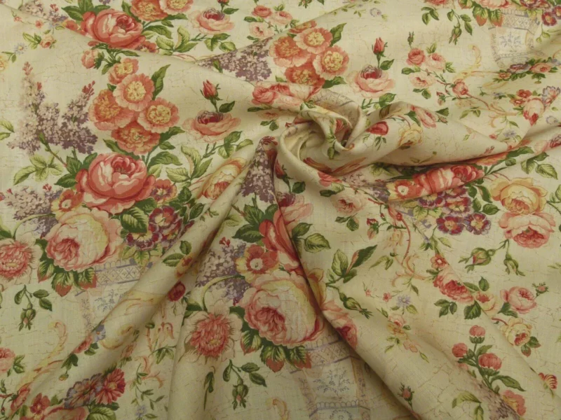 Bty Lee Jofa Ashurst Peony Tulip Lilac Rose 100%linen On Bisque English Chintz