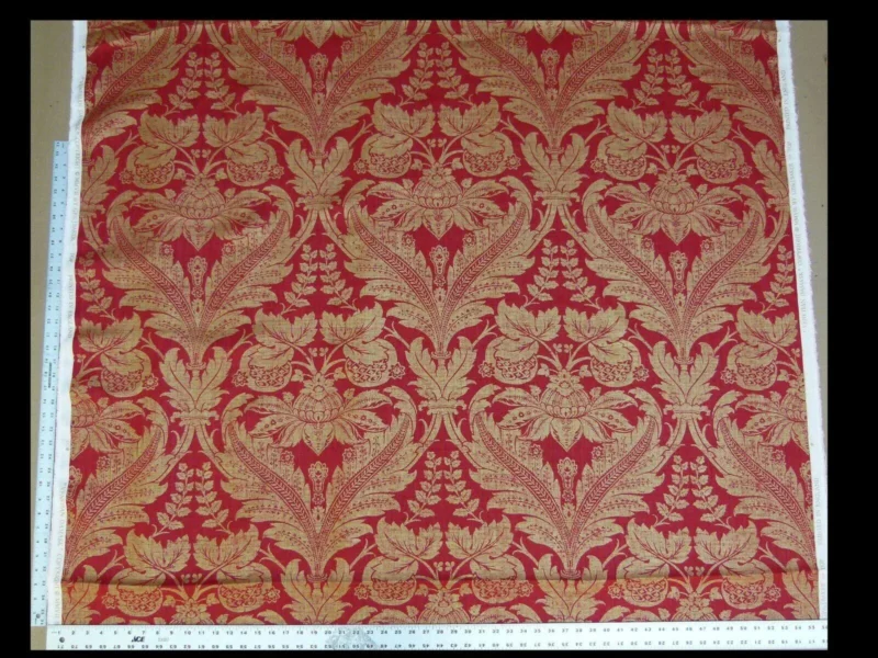 P1010896.jpg By Yard GP & J Baker Lee Jofa Venetian Damask Red Gold Linen Print Renaissance Pomegranate Rose MSRP USD 170