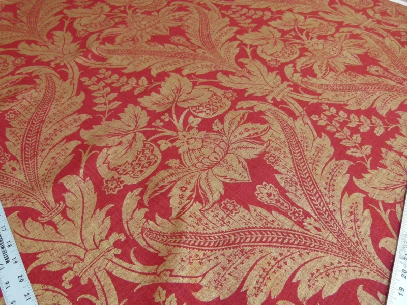 P1010897.jpg By Yard GP & J Baker Lee Jofa Venetian Damask Red Gold Linen Print Renaissance Pomegranate Rose MSRP USD 170