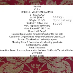 P1010898C.jpg By Yard GP & J Baker Lee Jofa Venetian Damask Red Gold Linen Print Renaissance Pomegranate Rose MSRP USD 170