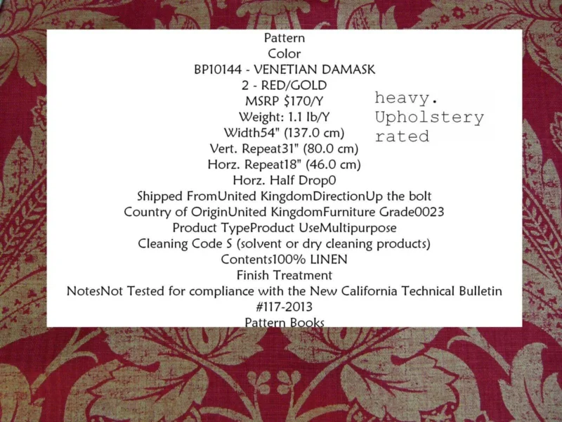 P1010898C.jpg By Yard GP & J Baker Lee Jofa Venetian Damask Red Gold Linen Print Renaissance Pomegranate Rose MSRP USD 170