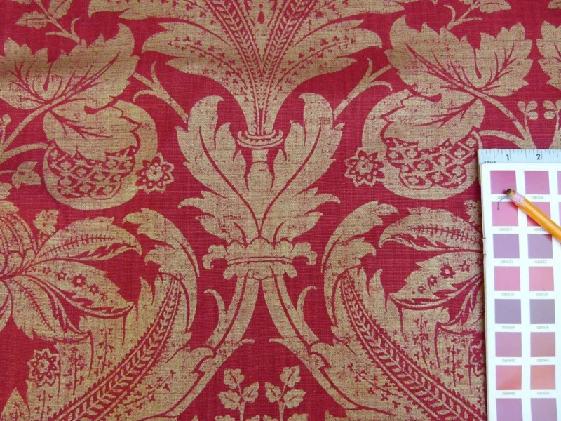 P1010899.jpg By Yard GP & J Baker Lee Jofa Venetian Damask Red Gold Linen Print Renaissance Pomegranate Rose MSRP USD 170