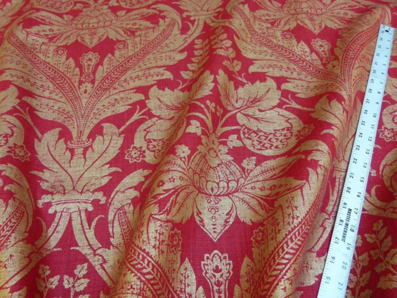 P1010901.jpg By Yard GP & J Baker Lee Jofa Venetian Damask Red Gold Linen Print Renaissance Pomegranate Rose MSRP USD 170