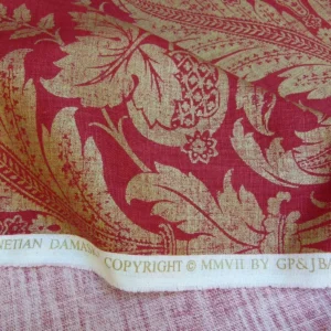 P1010903.jpg By Yard GP & J Baker Lee Jofa Venetian Damask Red Gold Linen Print Renaissance Pomegranate Rose MSRP USD 170