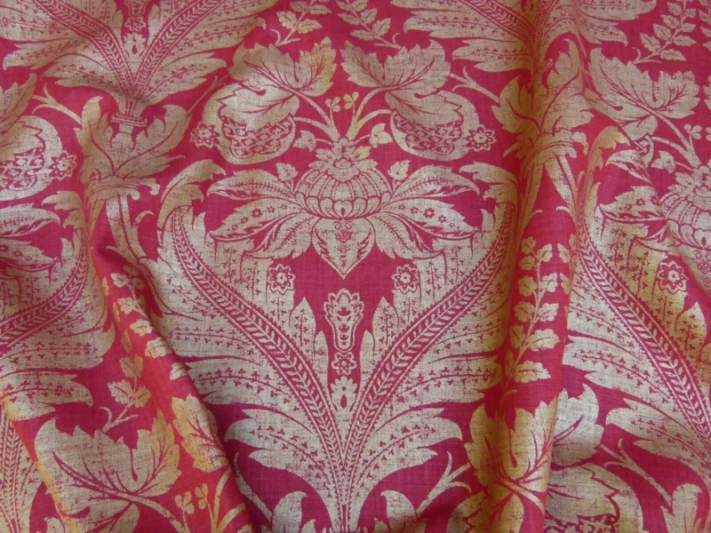 P1010905.jpg By Yard GP & J Baker Lee Jofa Venetian Damask Red Gold Linen Print Renaissance Pomegranate Rose MSRP USD 170