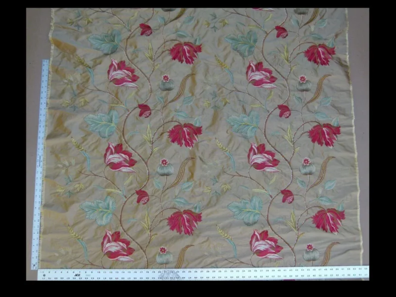 P1010907.jpg By Yard Gp&j Baker Tulip Tree Silk Embroidery Red Gold Large Scale MSRP USD 298Y