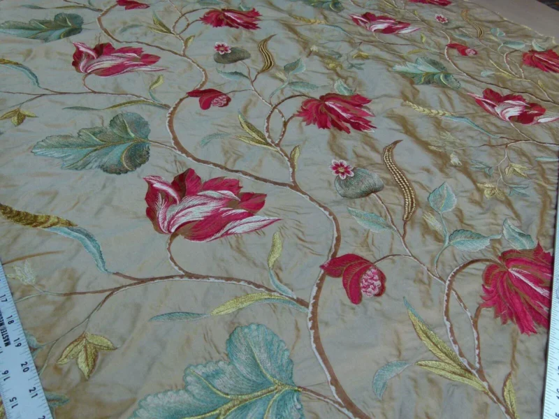 P1010908.jpg By Yard Gp&j Baker Tulip Tree Silk Embroidery Red Gold Large Scale MSRP USD 298Y