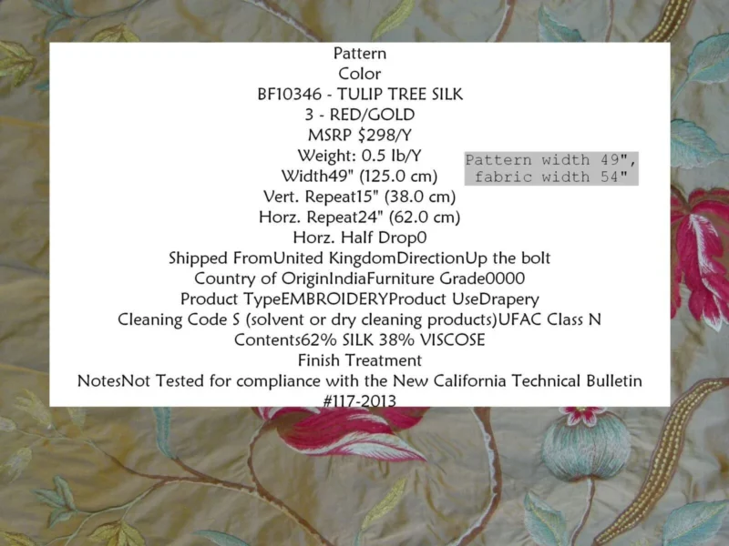 P1010909C.jpg By Yard Gp&j Baker Tulip Tree Silk Embroidery Red Gold Large Scale MSRP USD 298Y