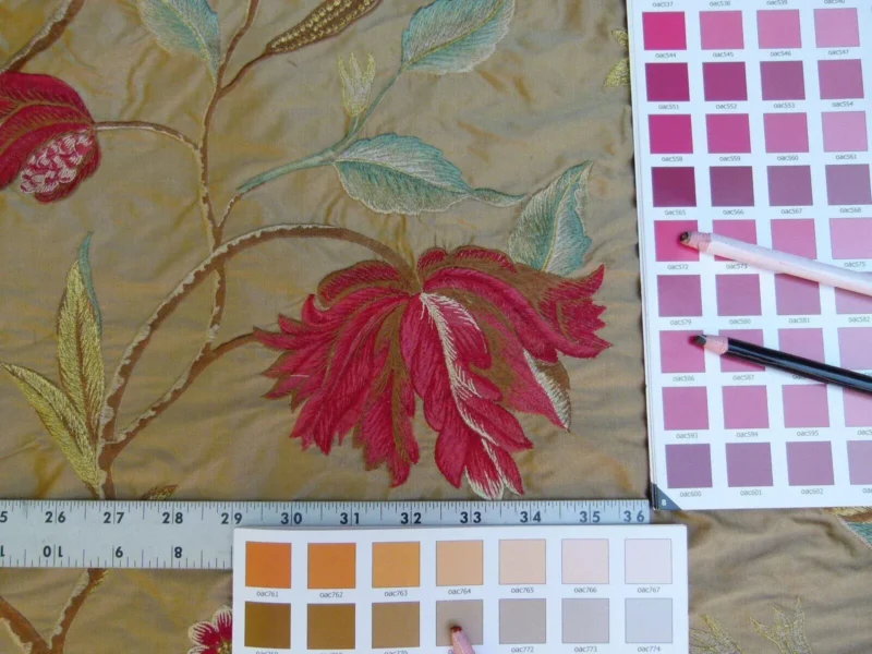 P1010910.jpg By Yard Gp&j Baker Tulip Tree Silk Embroidery Red Gold Large Scale MSRP USD 298Y