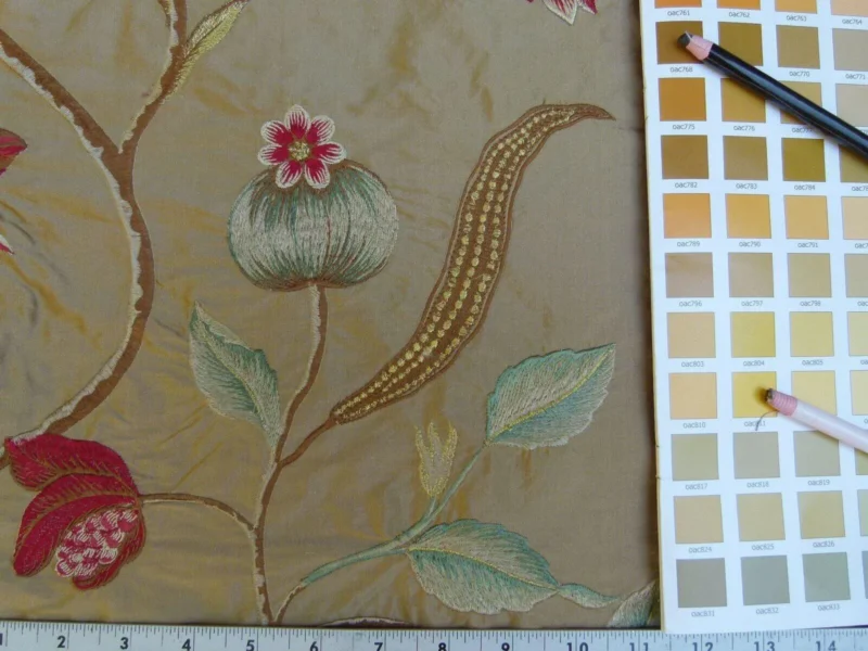P1010913.jpg By Yard Gp&j Baker Tulip Tree Silk Embroidery Red Gold Large Scale MSRP USD 298Y