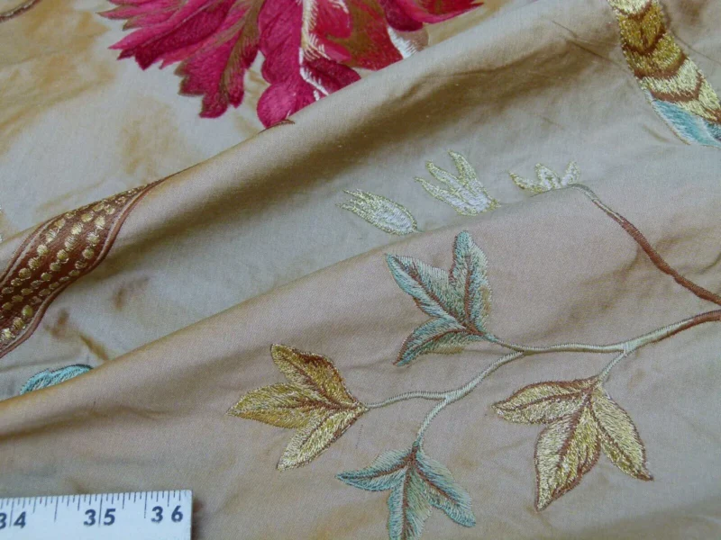 P1010914.jpg By Yard Gp&j Baker Tulip Tree Silk Embroidery Red Gold Large Scale MSRP USD 298Y