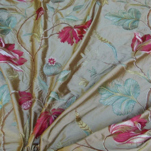 By Yard GP&J Baker TULIP TREE SILK Embroidery RED GOLD MSRP8Y By Yard GP&J Baker TULIP TREE SILK Embroidery RED GOLD MSRP$298Y