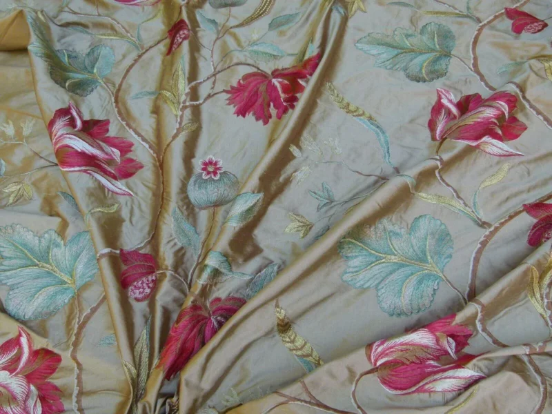 By Yard GP&J Baker TULIP TREE SILK Embroidery RED GOLD MSRP8Y By Yard GP&J Baker TULIP TREE SILK Embroidery RED GOLD MSRP$298Y